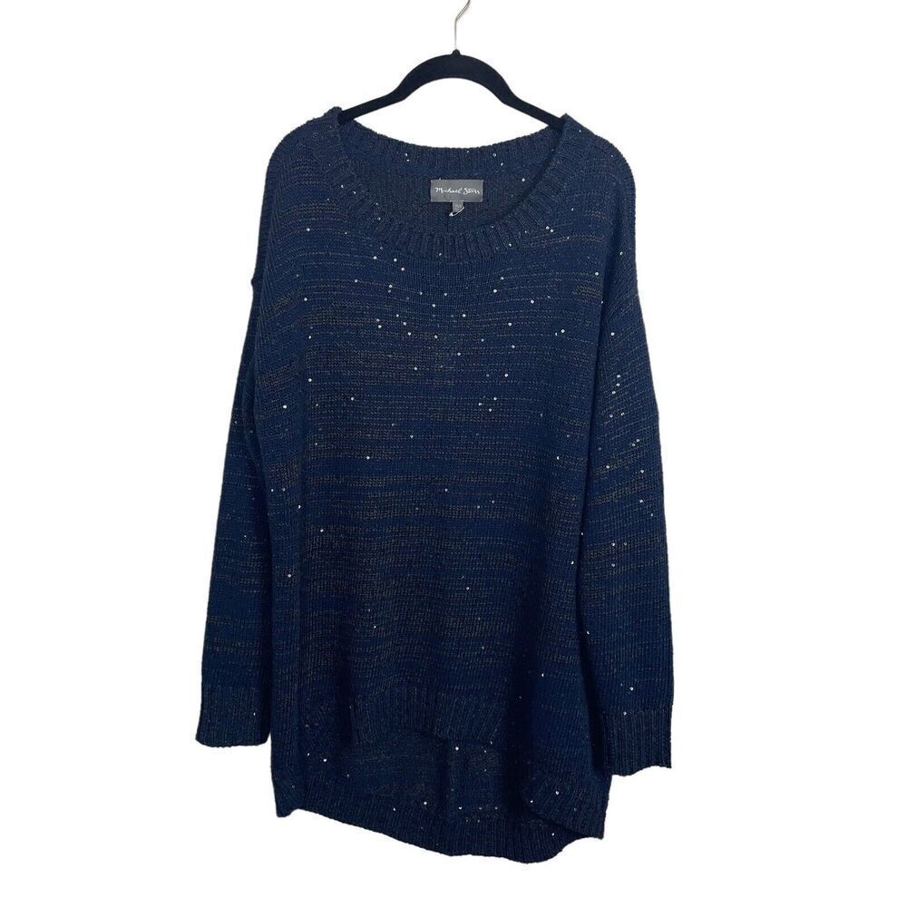 NWT Michael Stars Navy Hi-Low Sequin Drop Shoulder‎ Sweater Women's XS